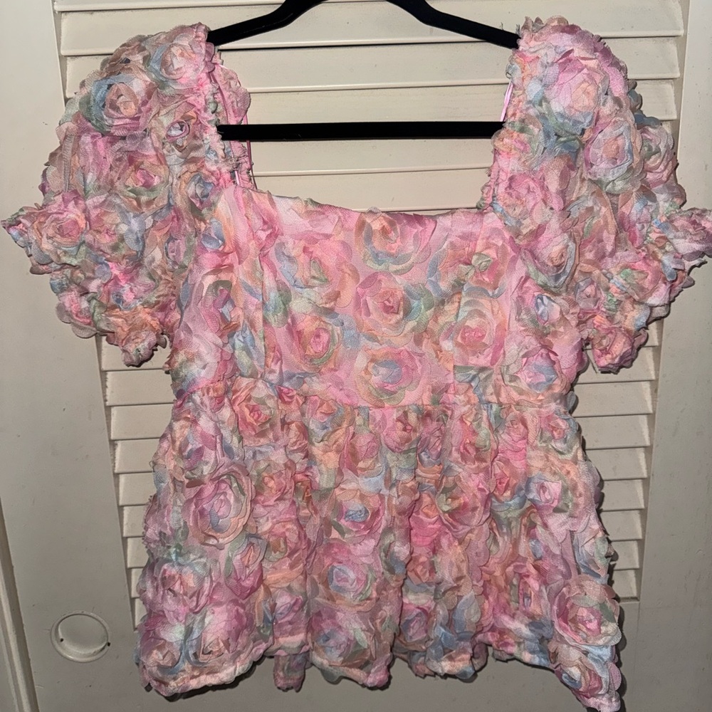 TCEC Pink Floral Textured Blouse
